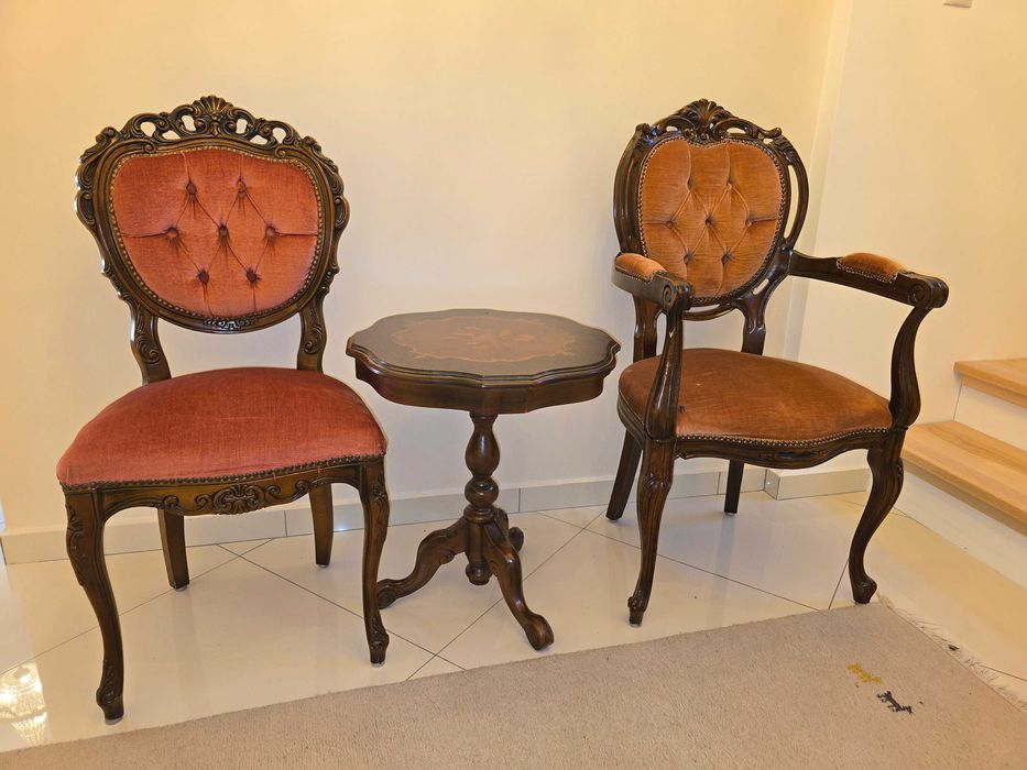 Set 2 scaune + măsuță, stil baroc