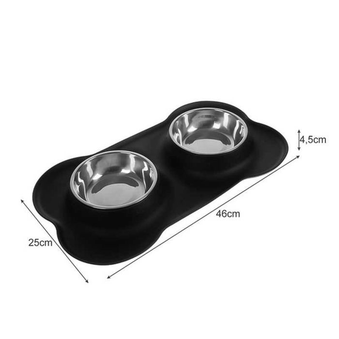 Двойна купа за кучета/котки, неръждаема стомана, силиконова стойка
