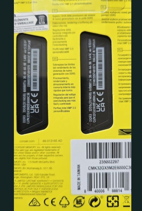 Ram Corsair Vengeance Kit 32GB DDR5 6000MHz CL36