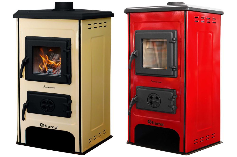 Semineu cu plita din fonta Fiama SD CORNER, pe lemne, putere 6 kW