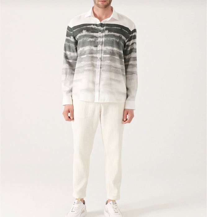 AVVA Мужская рубашка цвета темно-зеленая с блочным узором Trill