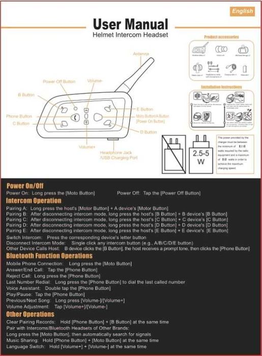 Интерком V6 Plus Motorcycle Helmet Wireless Intercom