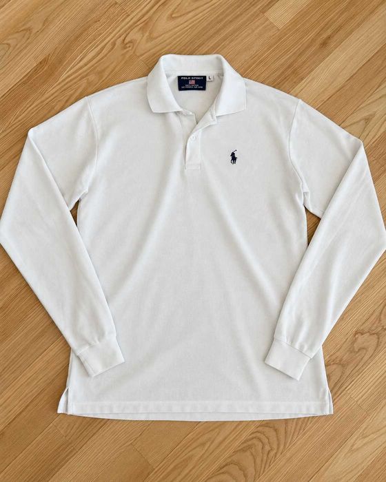 Bluză Polo Ralph Lauren bărbați albă, mânecă lungă, mărimea L, 100% bumbac