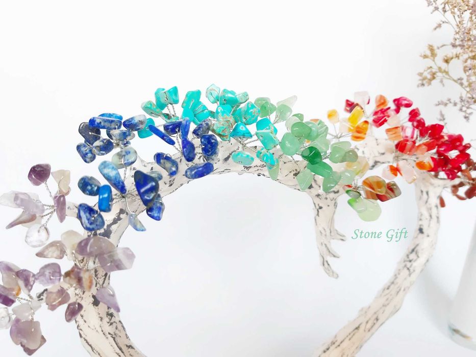 Дръвче 7 Кристала Сърце, Подарък Годишнина, Подарък Жена, Момиче