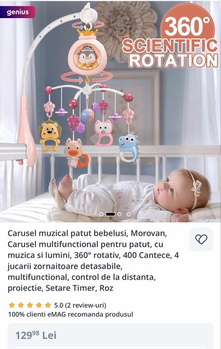 Patut bebelus co-sleeper + Masa infasat + Carusel muzical