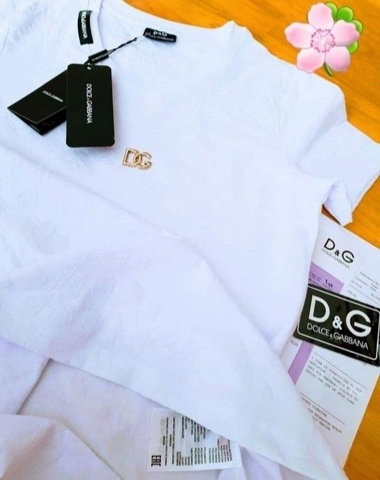 Tricou D G insertii catifea, logo metalic auriu, Italia