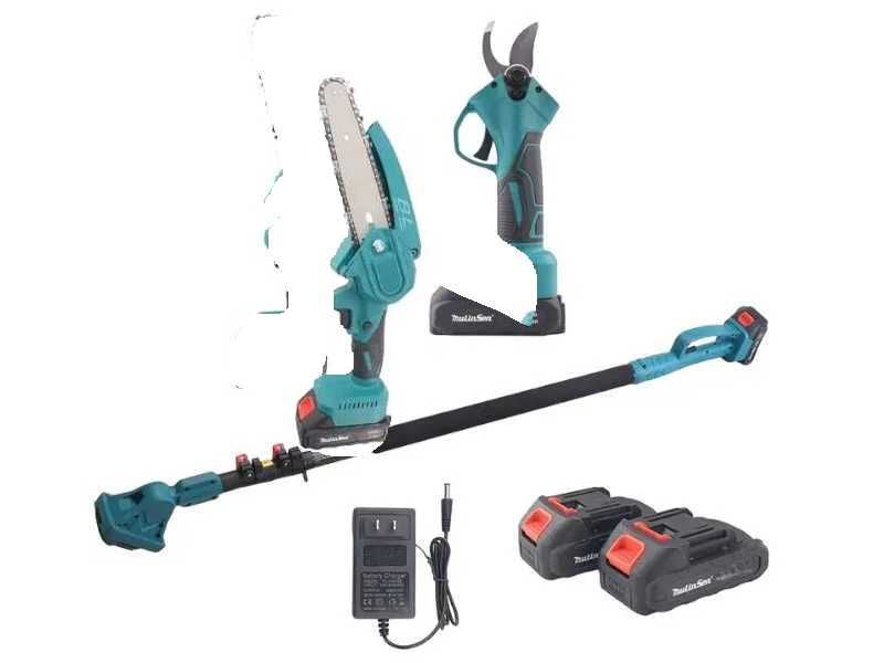 3в1 Градински Комплект Телескопичен Прът Акумулаторна Ножица и Резачка