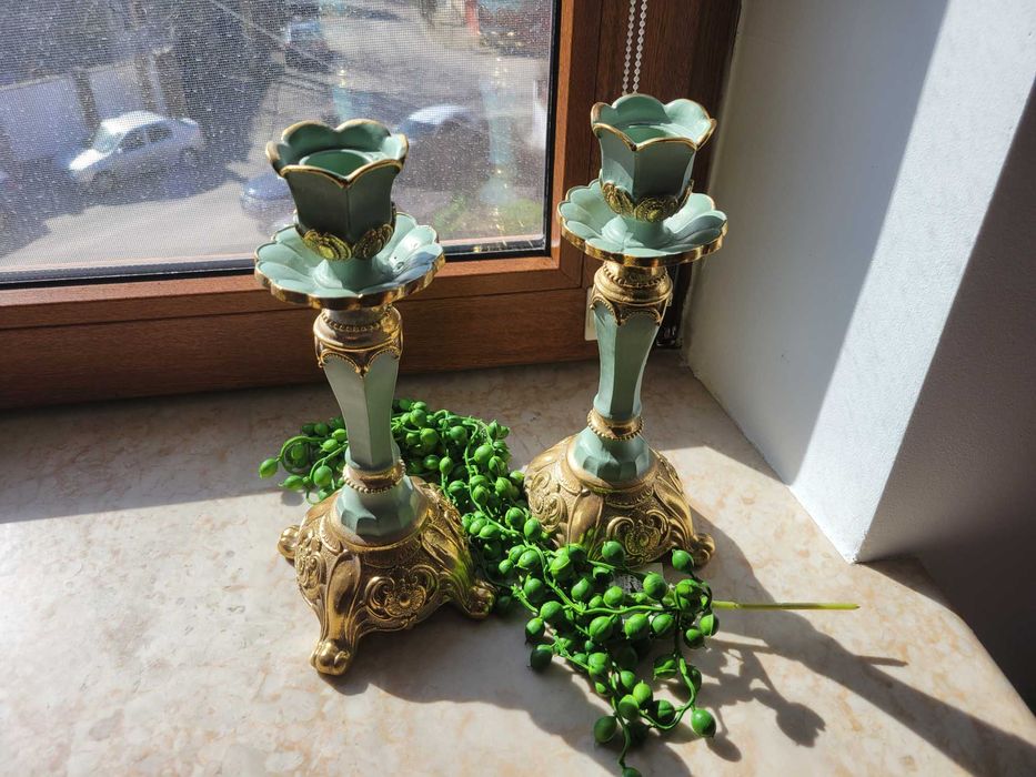 Sfeșnice lumânări cu farfurie aurită cadou NOI ambalate