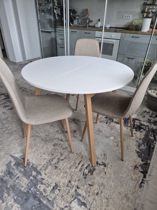 Masa extensibila RUBEN, casmir/stejar, PAL, 102/142x102x73 cm plus 3 scaune Jysk