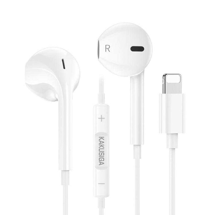 Casti cu Fir, iPhone 7, X, 11, 12, 13, 14,Buton Microfon si Volum, Alb