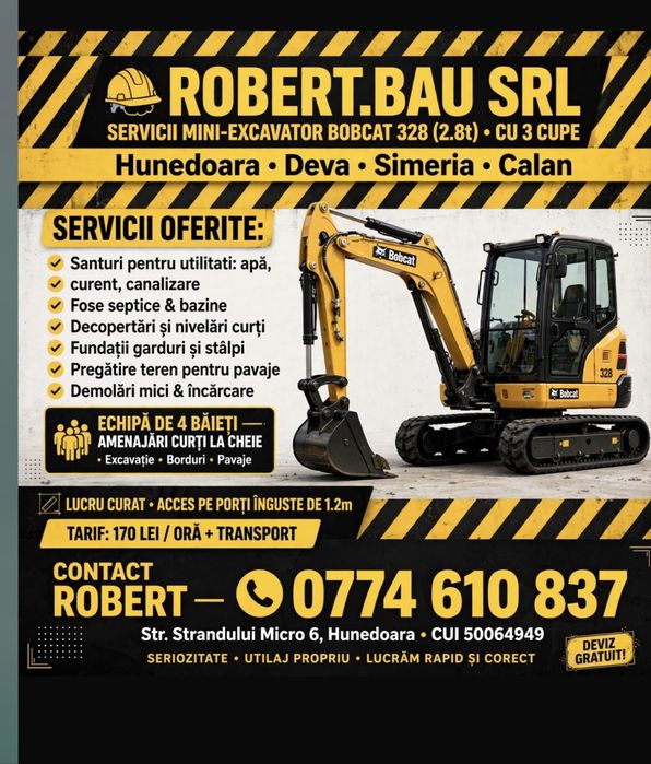Bobcat 328 - Sapaturi, santuri, pavaje curte la cheie Hunedoara - ROBERT.BAU
