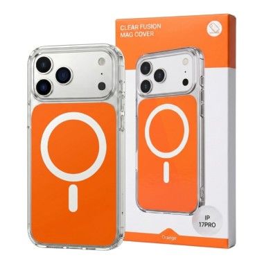 Husa iPhone 17 PRO, HEYBINGO, design slim, MagSafe, Anti-Soc, Anti Zgarieturi, Clear Fusion Mag Cover, Portocalie