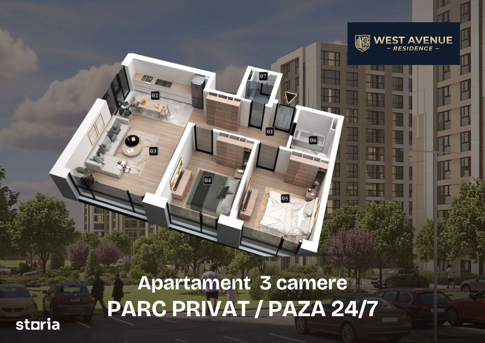 3 camere modern |Direct dezvoltator |Acces securizat | Acces Militari