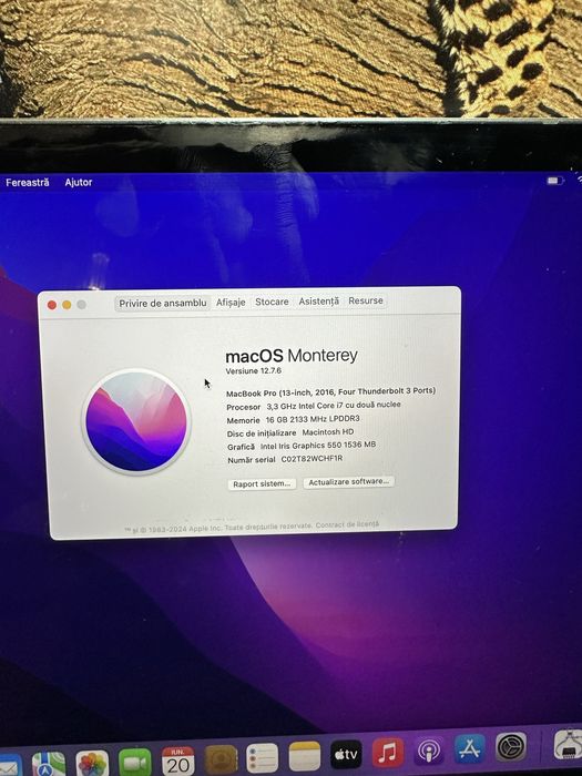 Macbook pro 13 touchbar 2017 16 GB RAM 1 tb SSD baterie 100%