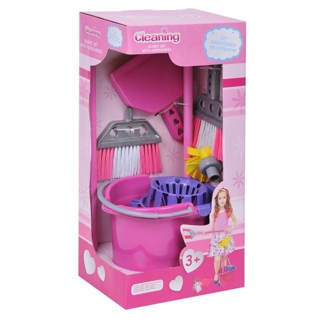 Детски комплект за почистване с метла,кофа с парцал
