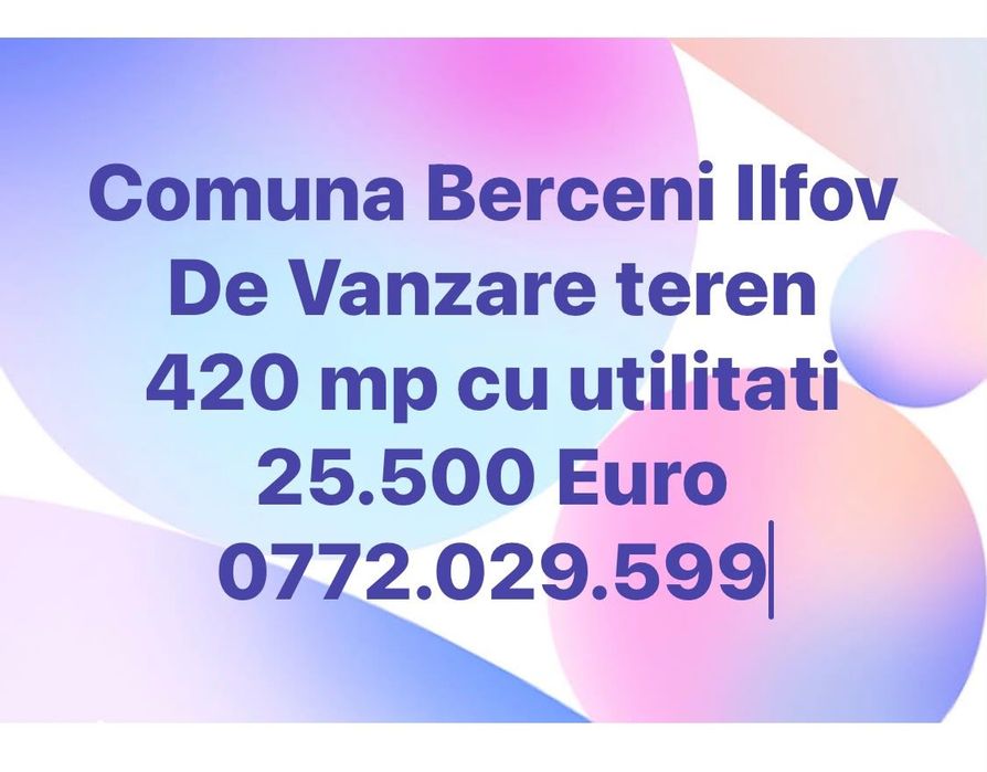 Teren de vanzare cu utilitati in comuna Berceni Ilfov