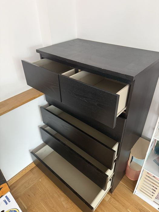 IKEA Malm comoda cu 6 sertare, negru-maro