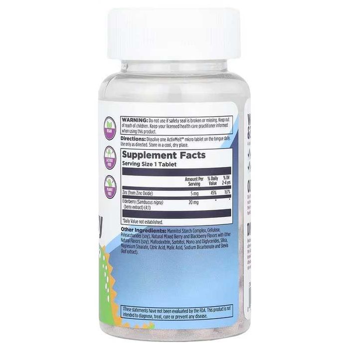 KAL Zinc Elderberry ActivMelt растворимые таблетки с цинком и бузиной