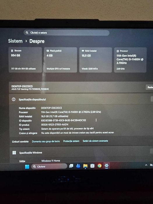Laptop Gaming ASUS TUF F15/ FX506HE i5-11400H, 1TB SSD/ RTX 3050 TI