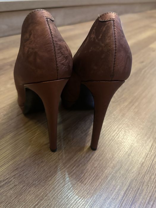 Pantofi piele satinata, nr.38, culoare maro-teracotă