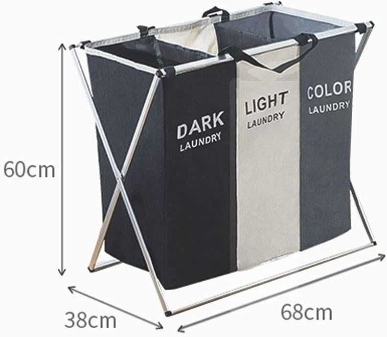 Cos de rufe mare pliabil cu 3 compartimente - 68 x 60 x 38 cm