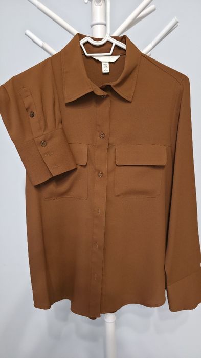 Cămașă din crep de bumbac damă H&M, maro, marimea XS