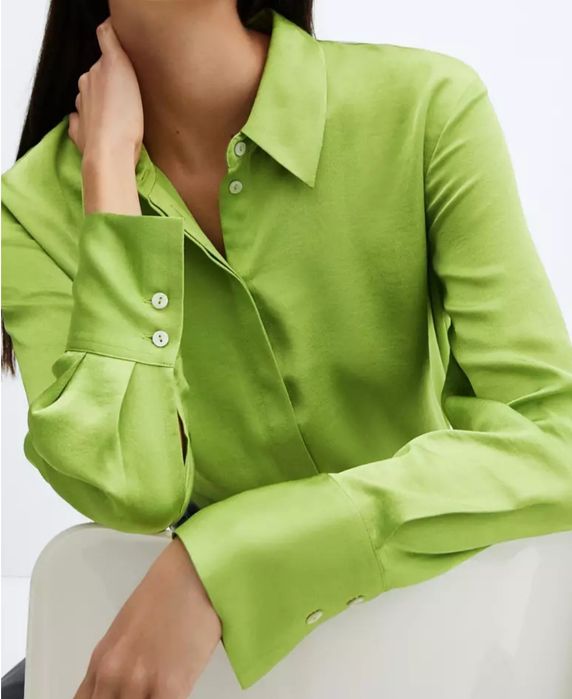 Cămașă fluidă satintată Mango  verde smarald, mărimea XL