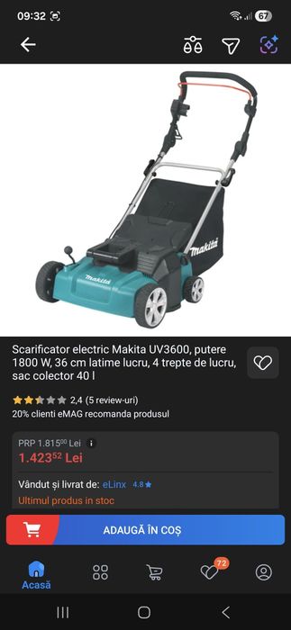 Scarificator Makita UV 3600 nou,in cutie si Bosch aquatak 150,