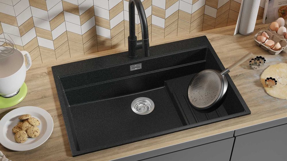 Графит кухненска мивка от гранит Осло 80 Max Multilevel 780 x 530 mm