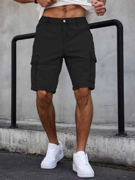 Mъжки дънкови къси панталони с права кройка и много джобове