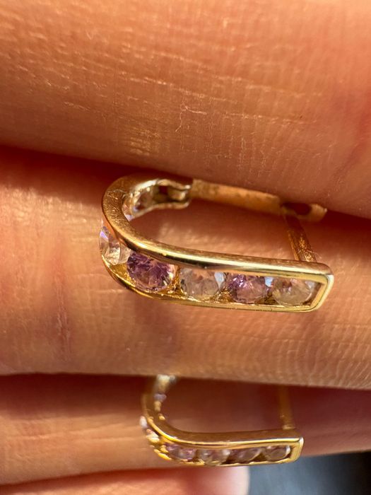 Златни обеци с Цирконий и Розов Кварц 1.17гр-14к
