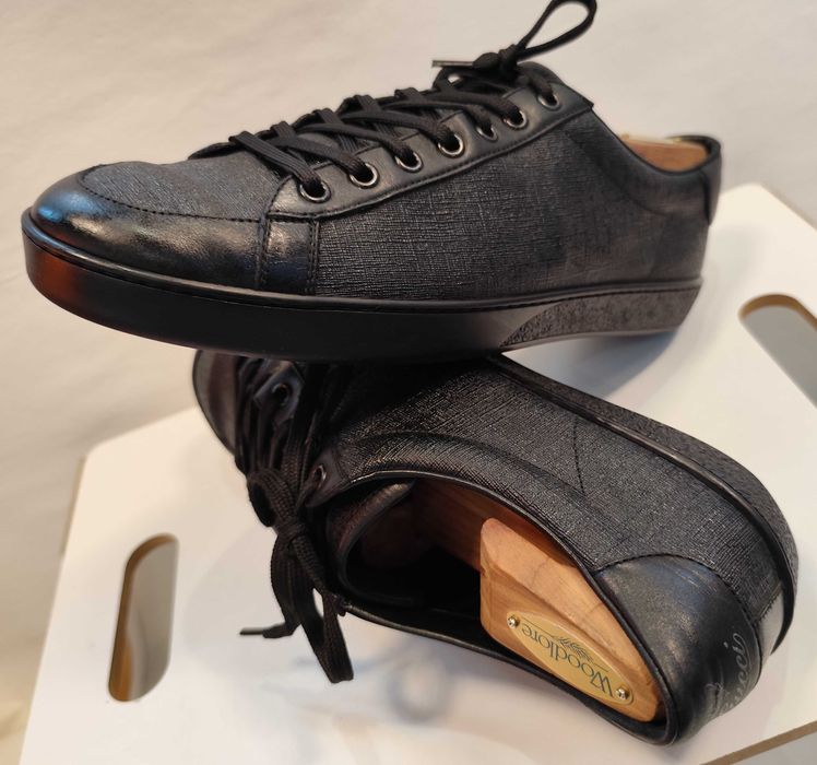 Pantofi sport casual 43.5 44 de lux GUCCI piele naturala embosata premium negru