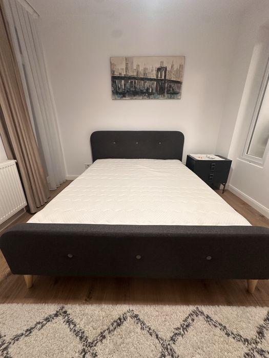 Pat dormitor cu slatea JISK gri ichis saltea medie - tare