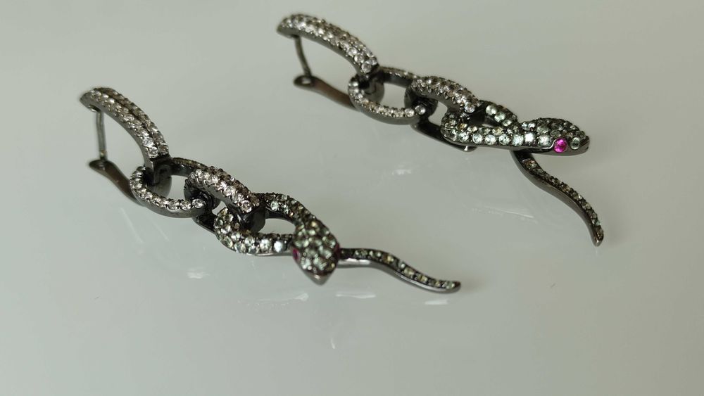 Cercei aur 18k black gold cu diamante topaz si rubine