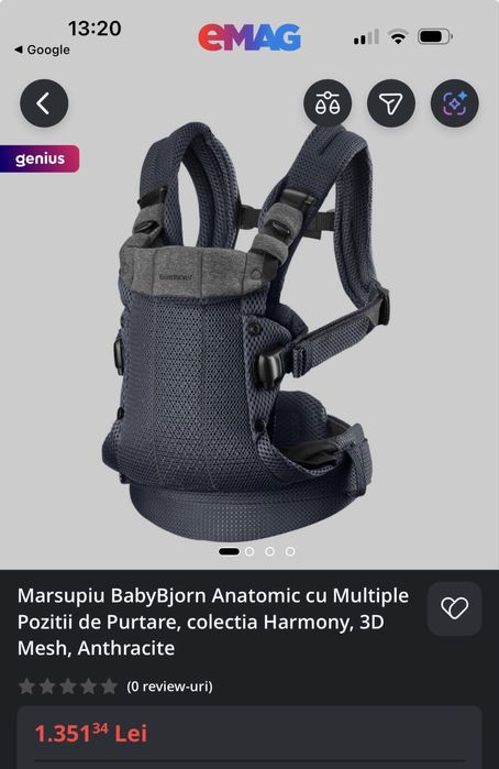 Marsupiu babybjorn harmony 3d mesh gri
