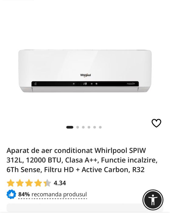 AC Defect - Aparat de aer conditionat Whirlpool 12000 BTU 6Th Sense