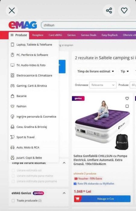 Saltea autogonflabila Chillsun pentru 1 persoana - NOUA in cutie