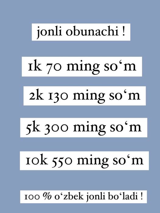 Instagram uchun obunachi like prasmõtr kõpaytiramiz