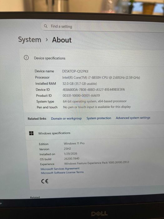 Laptop Dell Precision 5530 – i7 / 32GB RAM / 500GB SSD / NVIDIA 4GB