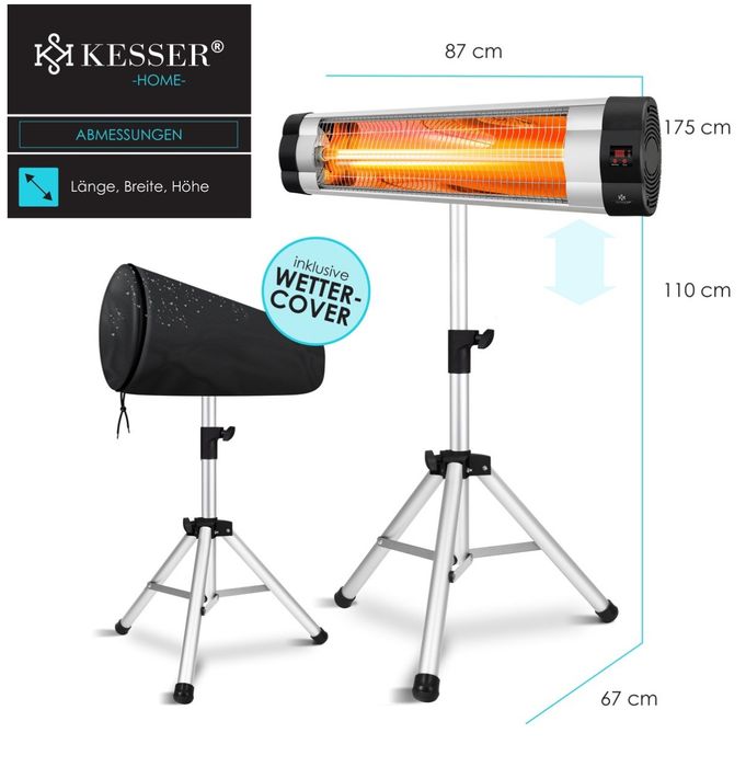 Инфрачервен нагревател KESSER 2500 вата с 3 степени и регулируема в-на