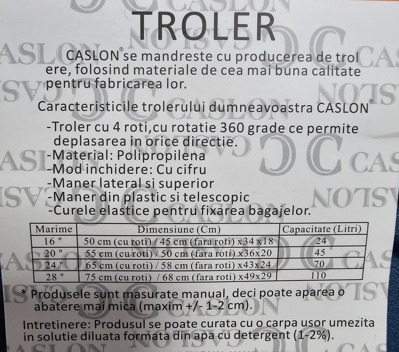 NOU Troler 75cm, fermoar dublu, polipropilenă 100%