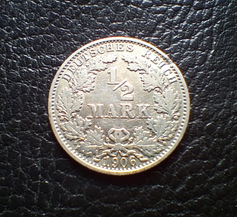 Стара сребърна монета 1/2 марка 1906 г.буква Е -Германска империя- рядка !