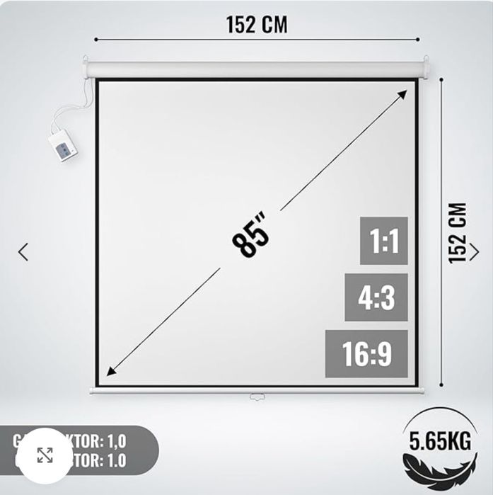 Прожекционен екран Jago 152x152см