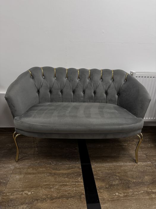 Canapea din catifea gri cu 2 fotolii