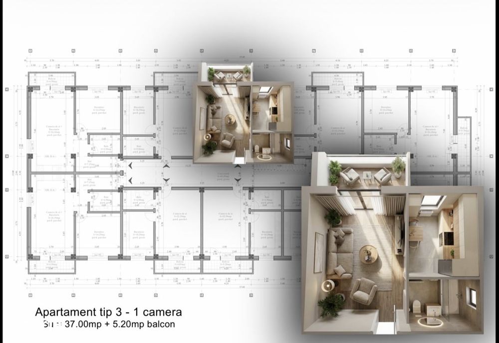 Apartament 1 cameră, 41,85 mp, etaj 1 – CNI Residence – Hlincea