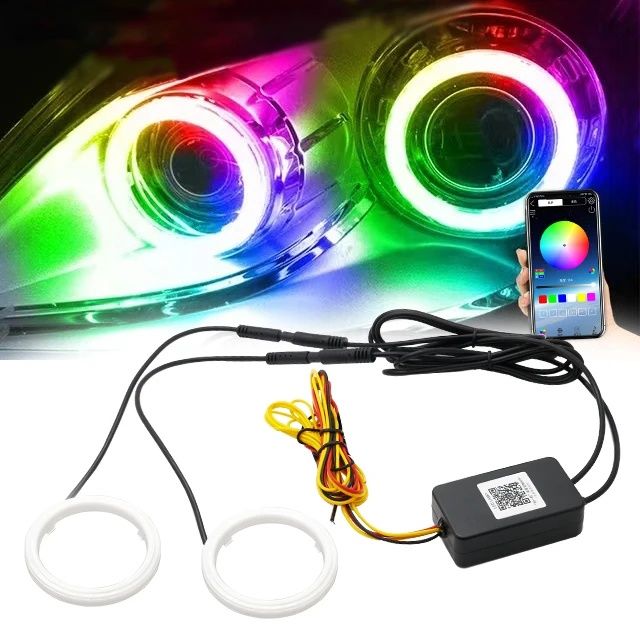 Set Angel Eyes RGB Dinamic Symfony Control Bluetooth Aplicatie Semnalizare 6cm 7cm 8cm