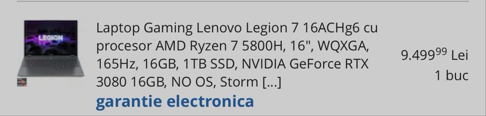 Laptop Lenovo Legion 7 RTX 3080 AMD 5800H