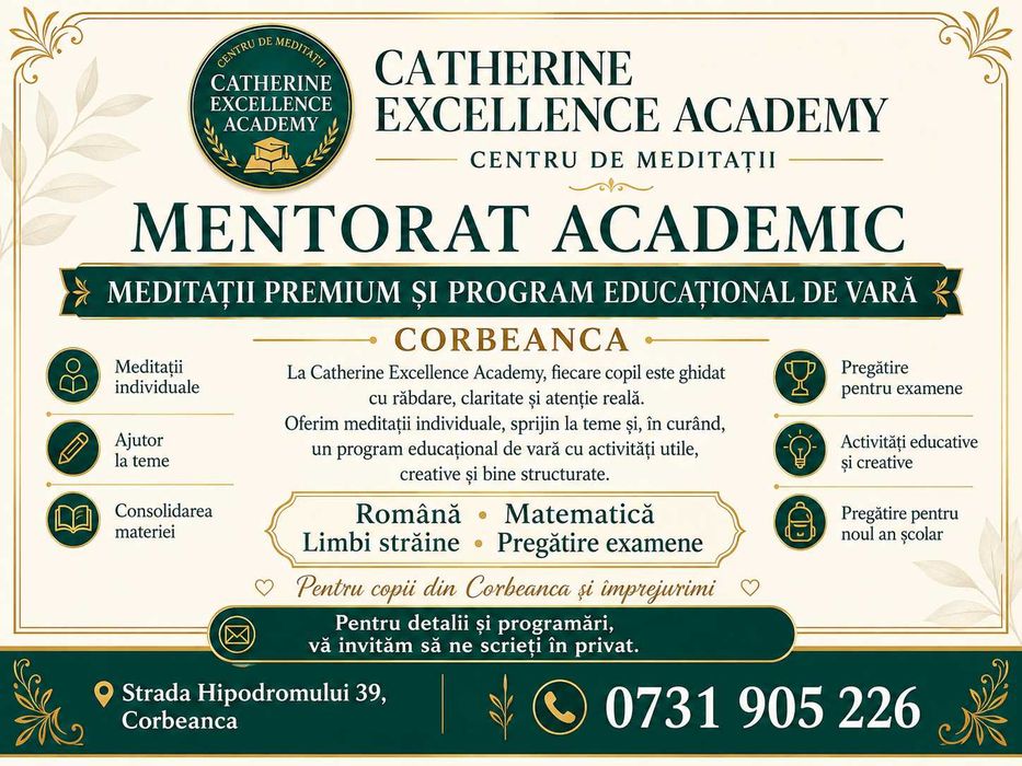 Meditații individuale Corbeanca toate nivelurile: romana, matematica, engleza Cambridge, franceza, spaniola, stiinte, Evaluarea Nationala, Bacalaureat