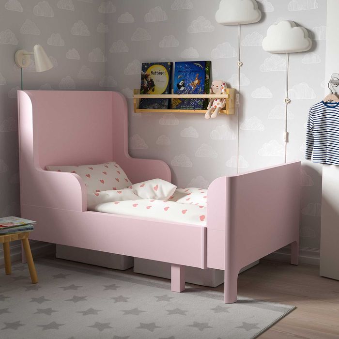 2бр Розови Детски легла с матраци IKEA BUSUNGE + VANNAREID 210x90cm