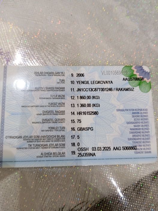 Nissan tida 1.6 2006 yil seriy maksimum 300$ li ishi bor narxi 5500$
